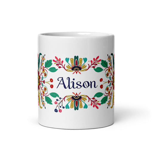 Alison Exclusive Name Art Piece Home Office Work Coffee Mug Mexican Spanish Pride Gift Cup One - Of - A - Kind Calligraphy White Glossy Mug | A32 - Mexicada