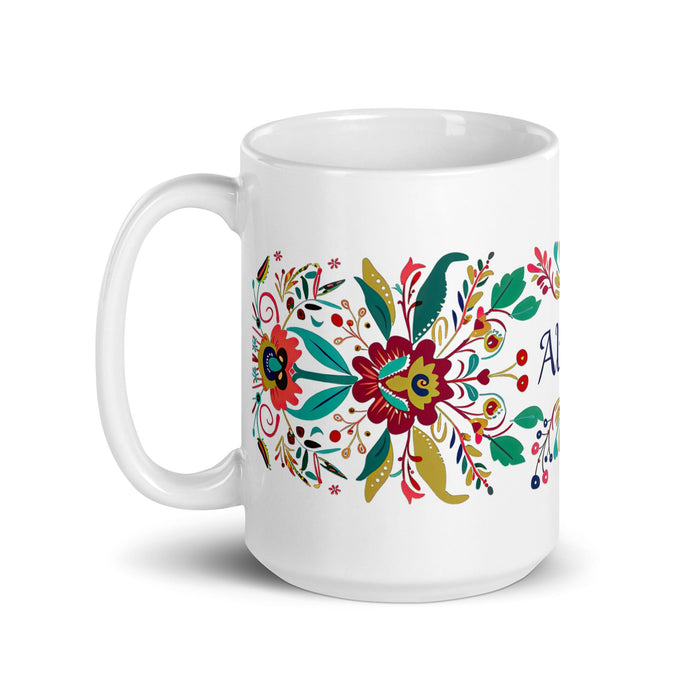 Alison Exclusive Name Art Piece Home Office Work Coffee Mug Mexican Spanish Pride Gift Cup One - Of - A - Kind Calligraphy White Glossy Mug | A32 - Mexicada