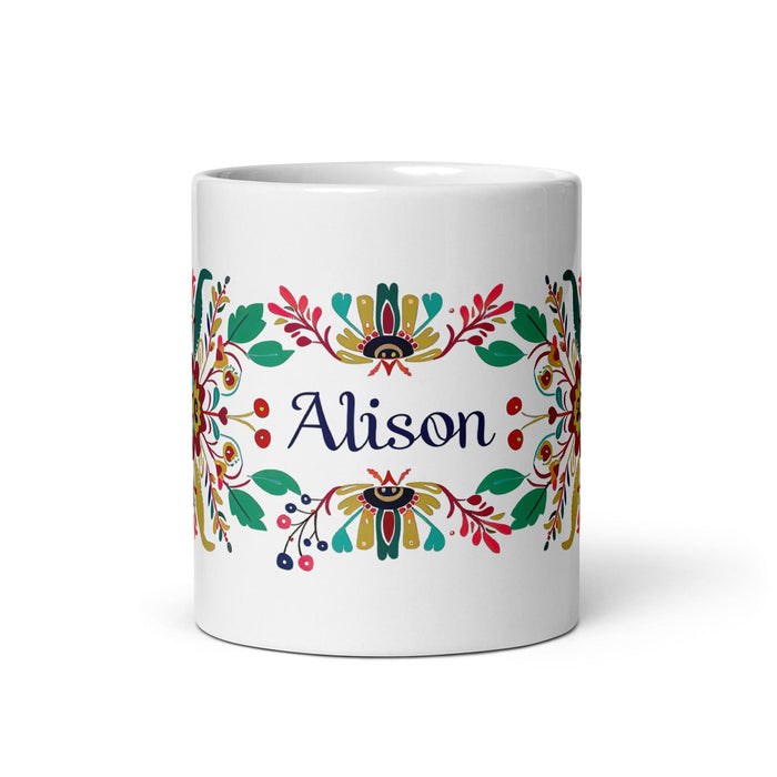 Alison Exclusive Name Art Piece Home Office Work Coffee Mug Mexican Spanish Pride Gift Cup One-Of-A-Kind Calligraphy White Glossy Mug | A32 Mexicada