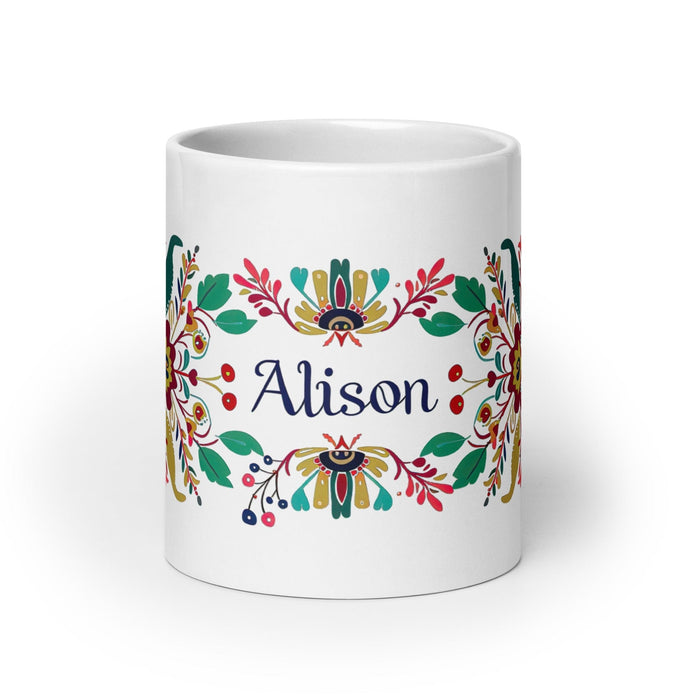 Alison Exclusive Name Art Piece Home Office Work Coffee Mug Mexican Spanish Pride Gift Cup One-Of-A-Kind Calligraphy White Glossy Mug | A32 Mexicada