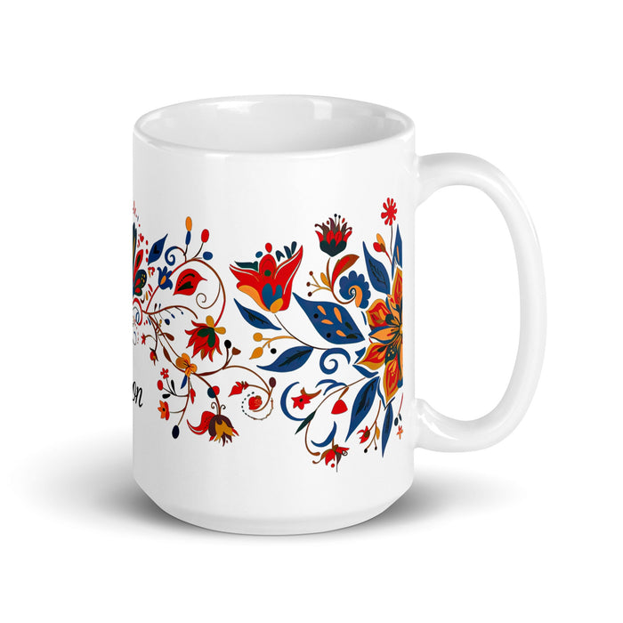 Alison Exclusive Name Art Piece Home Office Work Coffee Mug Mexican Spanish Pride Gift Cup One - Of - A - Kind Calligraphy White Glossy Mug | A33 - Mexicada