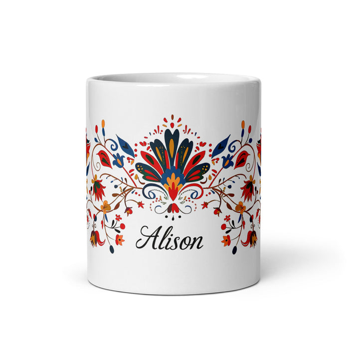 Alison Exclusive Name Art Piece Home Office Work Coffee Mug Mexican Spanish Pride Gift Cup One - Of - A - Kind Calligraphy White Glossy Mug | A33 - Mexicada