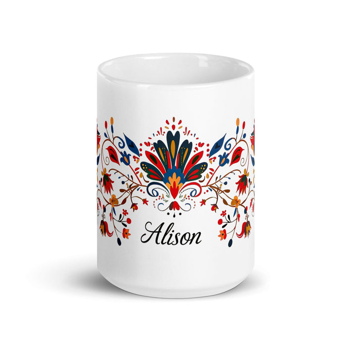 Alison Exclusive Name Art Piece Home Office Work Coffee Mug Mexican Spanish Pride Gift Cup One-Of-A-Kind Calligraphy White Glossy Mug | A33 Mexicada