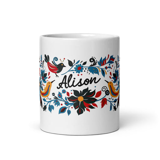 Alison Exclusive Name Art Piece Home Office Work Coffee Mug Mexican Spanish Pride Gift Cup One - Of - A - Kind Calligraphy White Glossy Mug | A34 - Mexicada