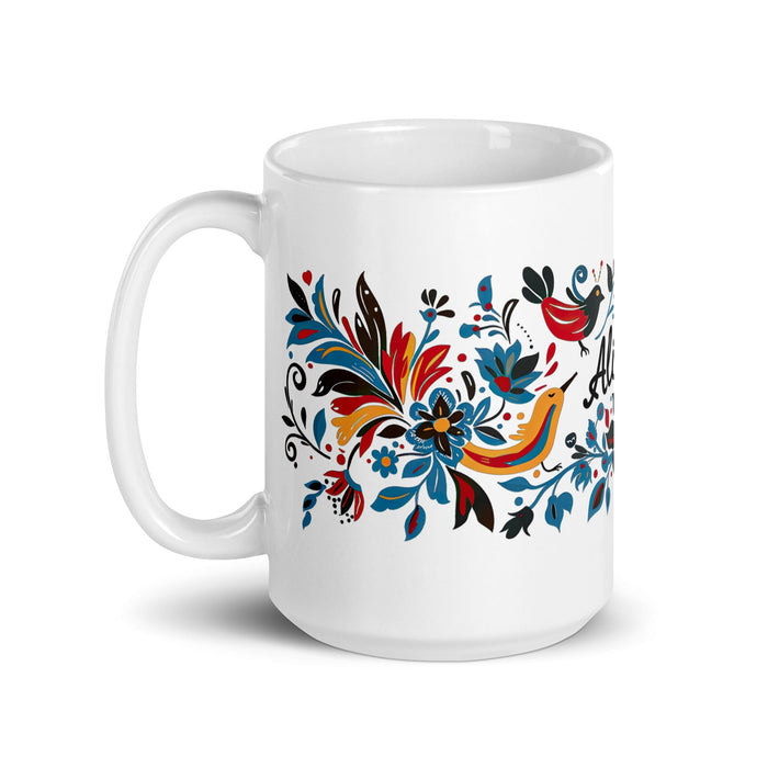 Alison Exclusive Name Art Piece Home Office Work Coffee Mug Mexican Spanish Pride Gift Cup One - Of - A - Kind Calligraphy White Glossy Mug | A34 - Mexicada