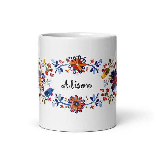 Alison Exclusive Name Art Piece Home Office Work Coffee Mug Mexican Spanish Pride Gift Cup One - Of - A - Kind Calligraphy White Glossy Mug | A35 - Mexicada