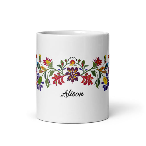 Alison Exclusive Name Art Piece Home Office Work Coffee Mug Mexican Spanish Pride Gift Cup One - Of - A - Kind Calligraphy White Glossy Mug | A37 - Mexicada