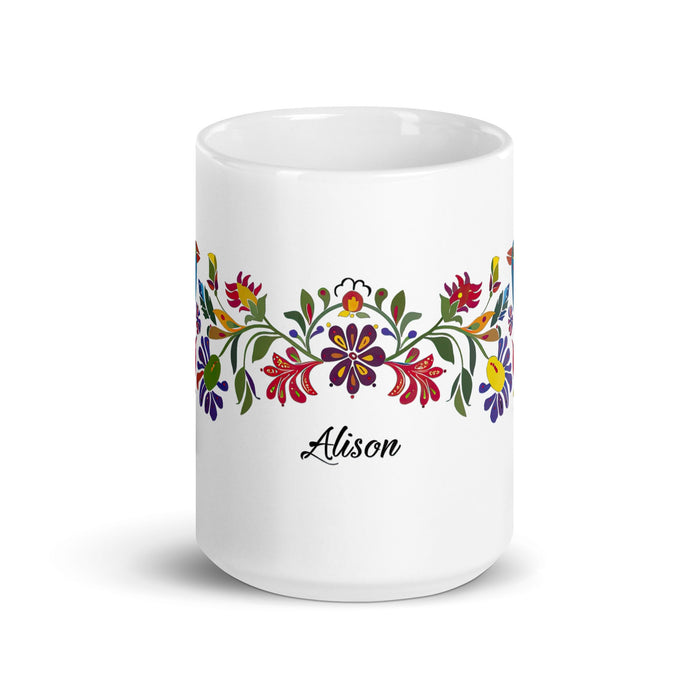 Alison Exclusive Name Art Piece Home Office Work Coffee Mug Mexican Spanish Pride Gift Cup One - Of - A - Kind Calligraphy White Glossy Mug | A37 - Mexicada