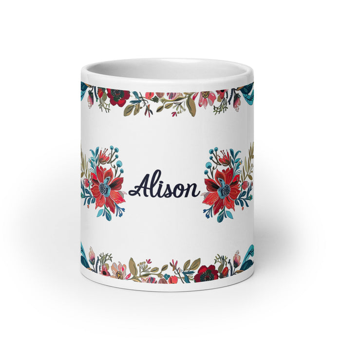 Alison Exclusive Name Art Piece Home Office Work Coffee Mug Mexican Spanish Pride Gift Cup One - Of - A - Kind Calligraphy White Glossy Mug | A38 - Mexicada