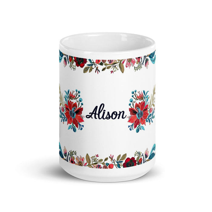 Alison Exclusive Name Art Piece Home Office Work Coffee Mug Mexican Spanish Pride Gift Cup One - Of - A - Kind Calligraphy White Glossy Mug | A38 - Mexicada