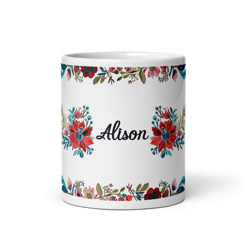 Alison Exclusive Name Art Piece Home Office Work Coffee Mug Mexican Spanish Pride Gift Cup One - Of - A - Kind Calligraphy White Glossy Mug | A38 - Mexicada