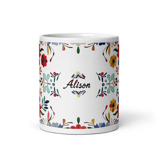 Alison Exclusive Name Art Piece Home Office Work Coffee Mug Mexican Spanish Pride Gift Cup One - Of - A - Kind Calligraphy White Glossy Mug | A4 - Mexicada