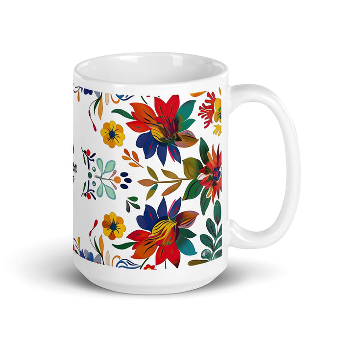 Alison Exclusive Name Art Piece Home Office Work Coffee Mug Mexican Spanish Pride Gift Cup One-Of-A-Kind Calligraphy White Glossy Mug | A4 Mexicada 15 oz