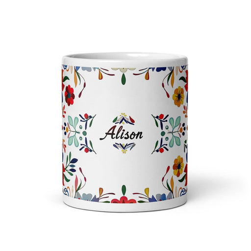 Alison Exclusive Name Art Piece Home Office Work Coffee Mug Mexican Spanish Pride Gift Cup One-Of-A-Kind Calligraphy White Glossy Mug | A4 Mexicada