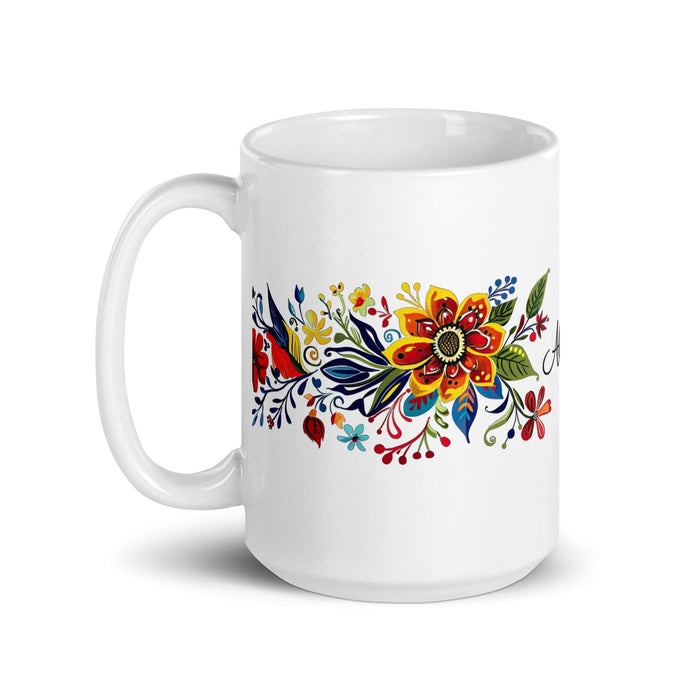 Alison Exclusive Name Art Piece Home Office Work Coffee Mug Mexican Spanish Pride Gift Cup One-Of-A-Kind Calligraphy White Glossy Mug | A6 Mexicada