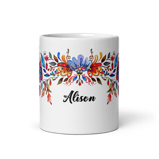 Alison Exclusive Name Art Piece Home Office Work Coffee Mug Mexican Spanish Pride Gift Cup One - Of - A - Kind Calligraphy White Glossy Mug | A8 - Mexicada