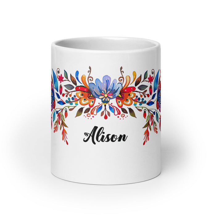 Alison Exclusive Name Art Piece Home Office Work Coffee Mug Mexican Spanish Pride Gift Cup One - Of - A - Kind Calligraphy White Glossy Mug | A8 - Mexicada