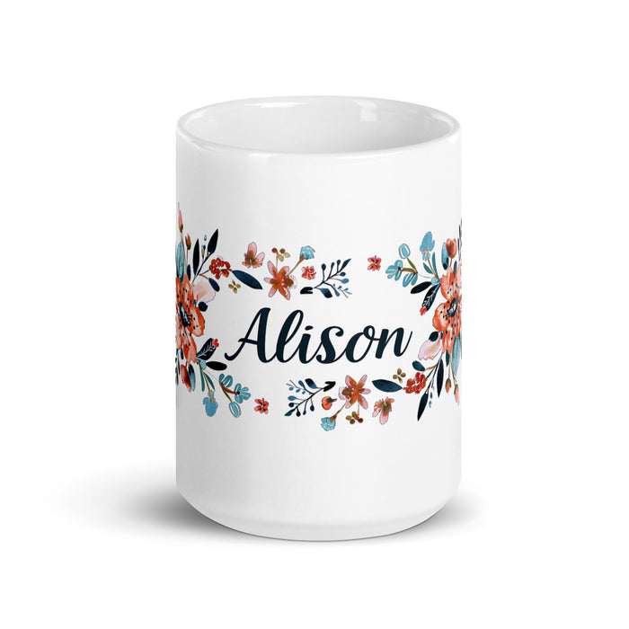 Alison Exclusive Name Art Piece Home Office Work Coffee Mug Mexican Spanish Pride Gift Cup One - Of - A - Kind Calligraphy White Glossy Mug | A9 - Mexicada