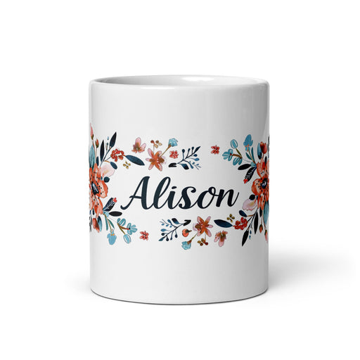 Alison Exclusive Name Art Piece Home Office Work Coffee Mug Mexican Spanish Pride Gift Cup One - Of - A - Kind Calligraphy White Glossy Mug | A9 - Mexicada