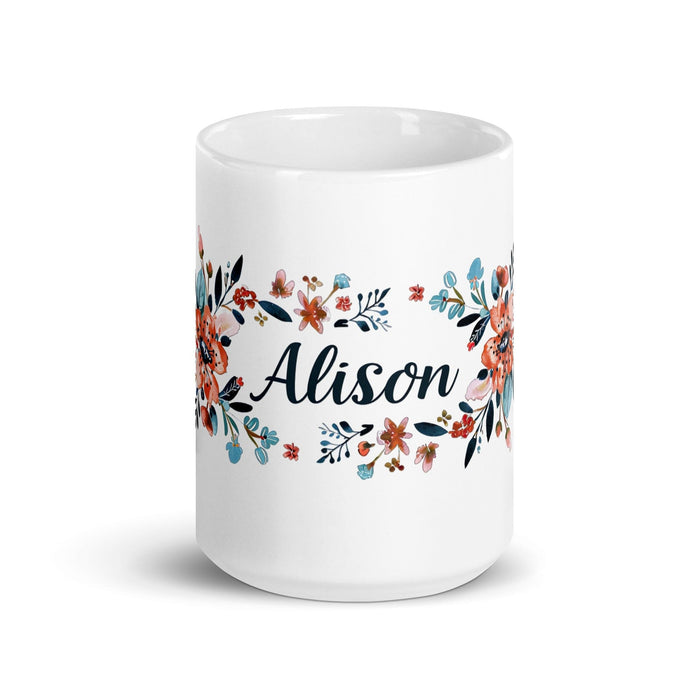 Alison Exclusive Name Art Piece Home Office Work Coffee Mug Mexican Spanish Pride Gift Cup One-Of-A-Kind Calligraphy White Glossy Mug | A9 Mexicada