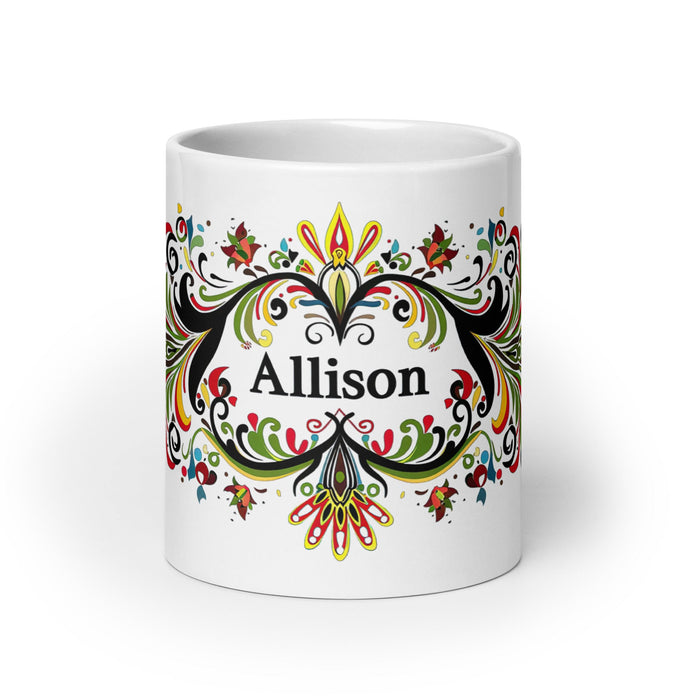 Allison Exclusive Name Art Piece Home Office Work Coffee Mug Mexican Spanish Pride Gift Cup One - Of - A - Kind Calligraphy White Glossy Mug | A1 - Mexicada