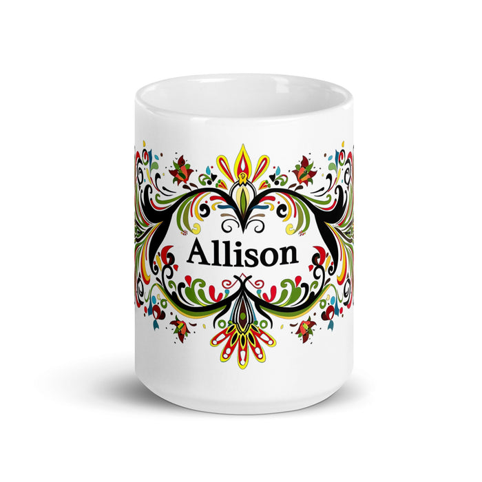 Allison Exclusive Name Art Piece Home Office Work Coffee Mug Mexican Spanish Pride Gift Cup One - Of - A - Kind Calligraphy White Glossy Mug | A1 - Mexicada