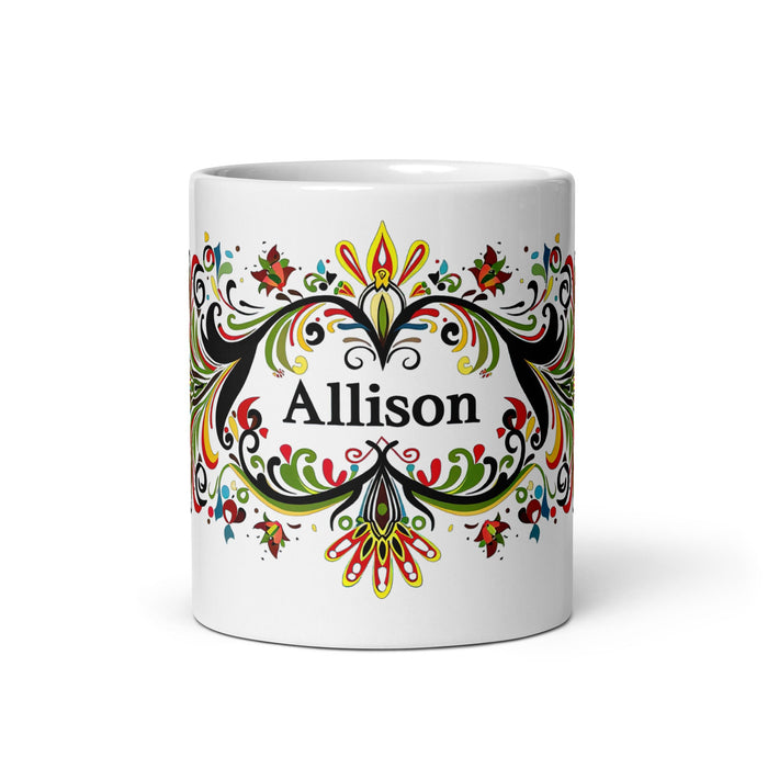 Allison Exclusive Name Art Piece Home Office Work Coffee Mug Mexican Spanish Pride Gift Cup One - Of - A - Kind Calligraphy White Glossy Mug | A1 - Mexicada