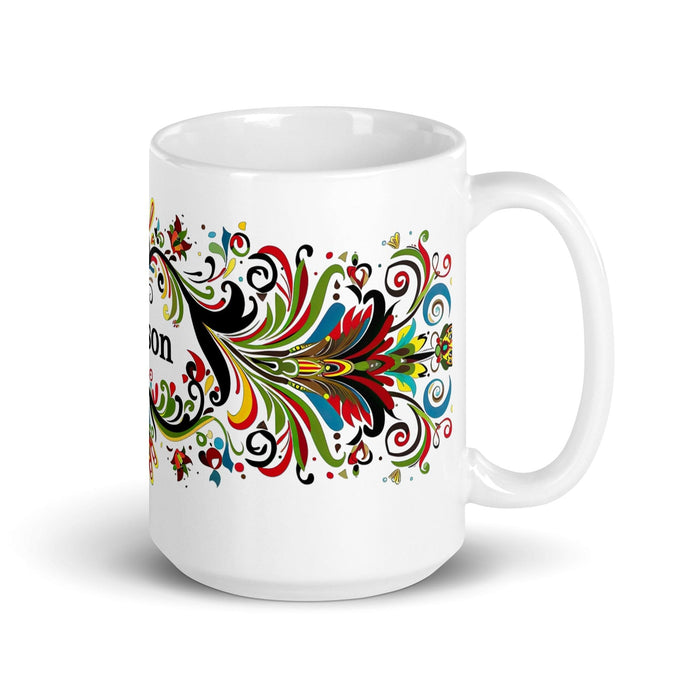 Allison Exclusive Name Art Piece Home Office Work Coffee Mug Mexican Spanish Pride Gift Cup One-Of-A-Kind Calligraphy White Glossy Mug | A1 Mexicada 15 oz