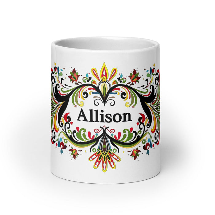 Allison Exclusive Name Art Piece Home Office Work Coffee Mug Mexican Spanish Pride Gift Cup One-Of-A-Kind Calligraphy White Glossy Mug | A1 Mexicada