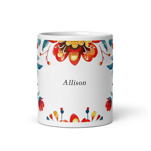 Allison Exclusive Name Art Piece Home Office Work Coffee Mug Mexican Spanish Pride Gift Cup One-Of-A-Kind Calligraphy White Glossy Mug | A10 Mexicada