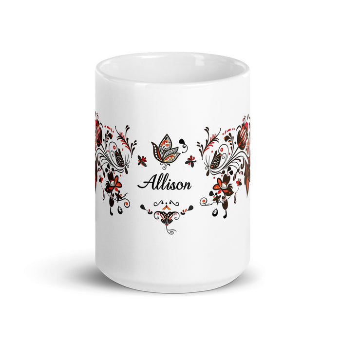 Allison Exclusive Name Art Piece Home Office Work Coffee Mug Mexican Spanish Pride Gift Cup One - Of - A - Kind Calligraphy White Glossy Mug | A11 - Mexicada