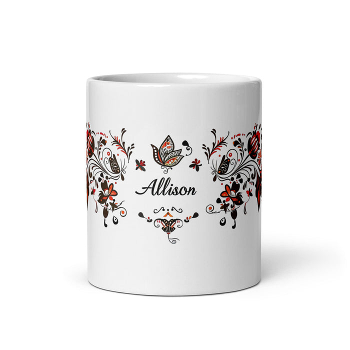 Allison Exclusive Name Art Piece Home Office Work Coffee Mug Mexican Spanish Pride Gift Cup One - Of - A - Kind Calligraphy White Glossy Mug | A11 - Mexicada