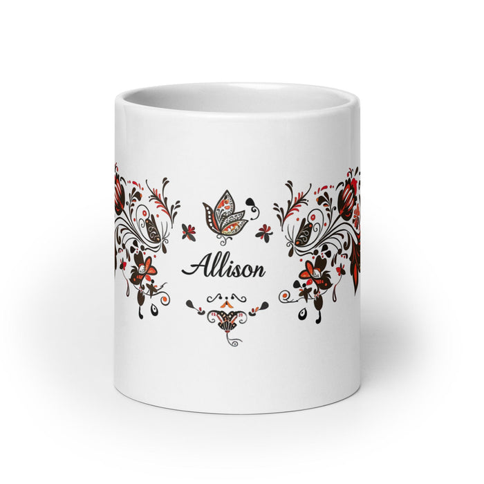 Allison Exclusive Name Art Piece Home Office Work Coffee Mug Mexican Spanish Pride Gift Cup One-Of-A-Kind Calligraphy White Glossy Mug | A11 Mexicada