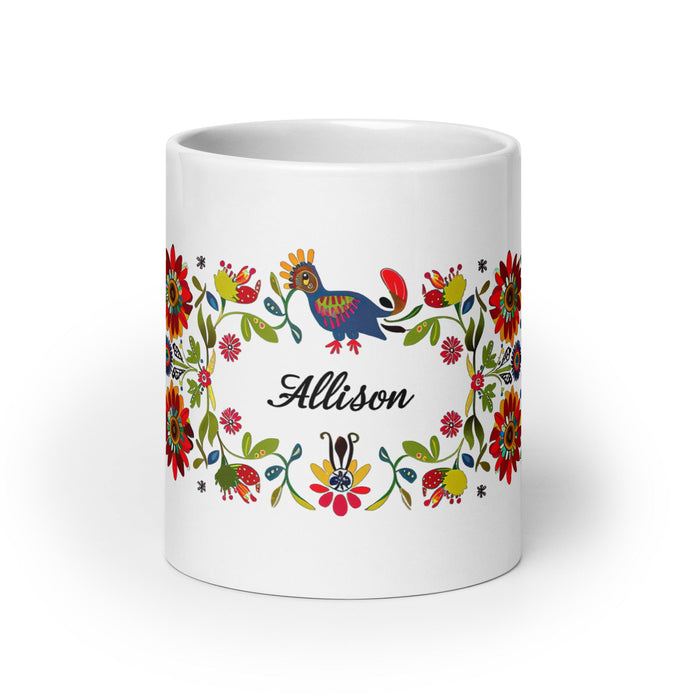 Allison Exclusive Name Art Piece Home Office Work Coffee Mug Mexican Spanish Pride Gift Cup One - Of - A - Kind Calligraphy White Glossy Mug | A12 - Mexicada