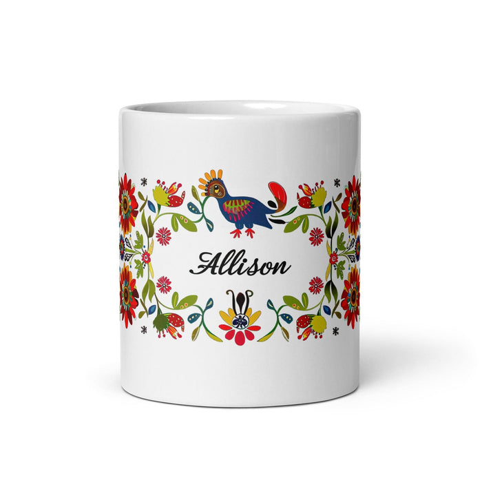 Allison Exclusive Name Art Piece Home Office Work Coffee Mug Mexican Spanish Pride Gift Cup One-Of-A-Kind Calligraphy White Glossy Mug | A12 Mexicada