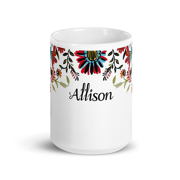 Allison Exclusive Name Art Piece Home Office Work Coffee Mug Mexican Spanish Pride Gift Cup One - Of - A - Kind Calligraphy White Glossy Mug | A13 - Mexicada