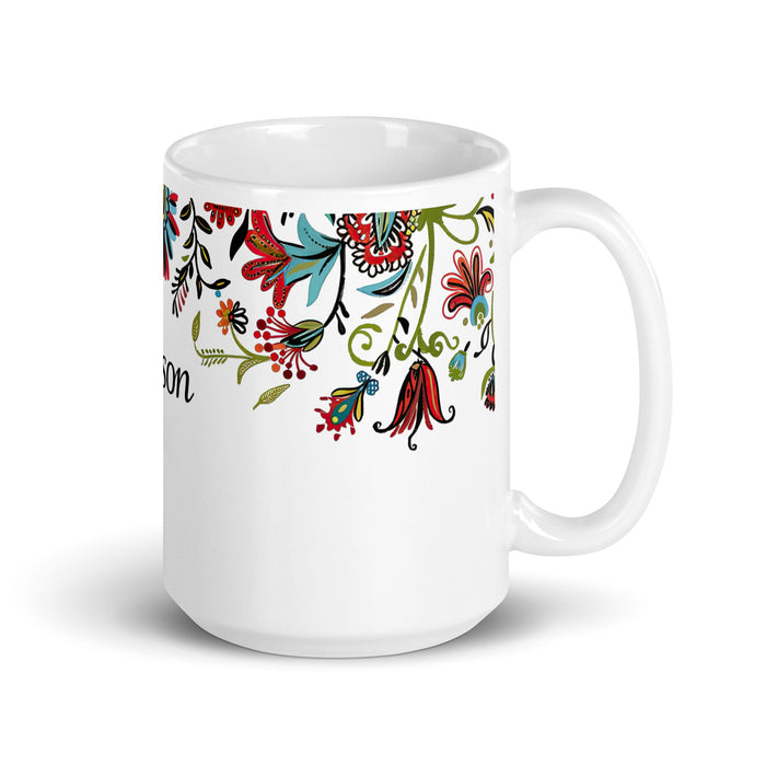 Allison Exclusive Name Art Piece Home Office Work Coffee Mug Mexican Spanish Pride Gift Cup One - Of - A - Kind Calligraphy White Glossy Mug | A13 - Mexicada