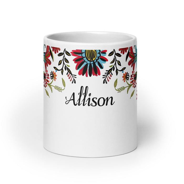 Allison Exclusive Name Art Piece Home Office Work Coffee Mug Mexican Spanish Pride Gift Cup One - Of - A - Kind Calligraphy White Glossy Mug | A13 - Mexicada