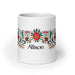 Allison Exclusive Name Art Piece Home Office Work Coffee Mug Mexican Spanish Pride Gift Cup One - Of - A - Kind Calligraphy White Glossy Mug | A14 - Mexicada