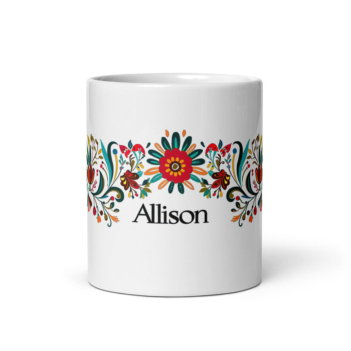 Allison Exclusive Name Art Piece Home Office Work Coffee Mug Mexican Spanish Pride Gift Cup One - Of - A - Kind Calligraphy White Glossy Mug | A14 - Mexicada