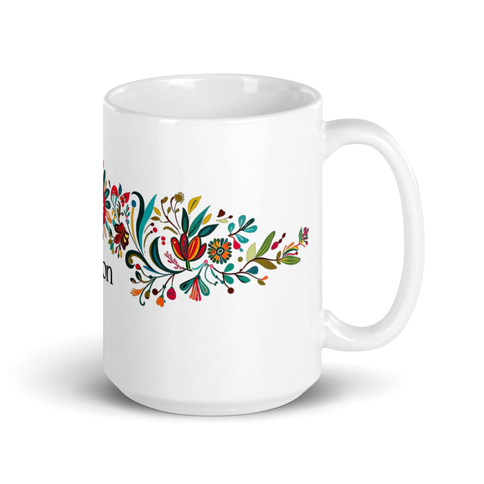 Allison Exclusive Name Art Piece Home Office Work Coffee Mug Mexican Spanish Pride Gift Cup One-Of-A-Kind Calligraphy White Glossy Mug | A14 Mexicada 15 oz