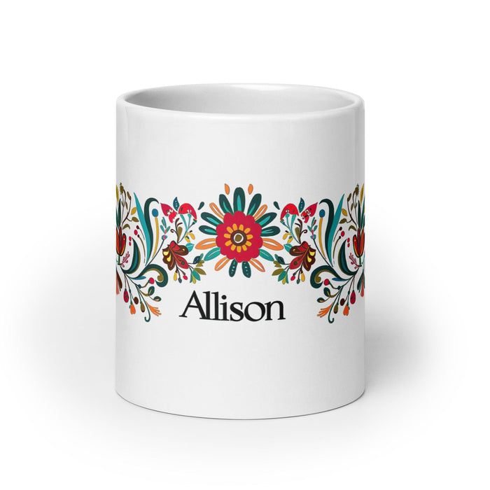 Allison Exclusive Name Art Piece Home Office Work Coffee Mug Mexican Spanish Pride Gift Cup One-Of-A-Kind Calligraphy White Glossy Mug | A14 Mexicada