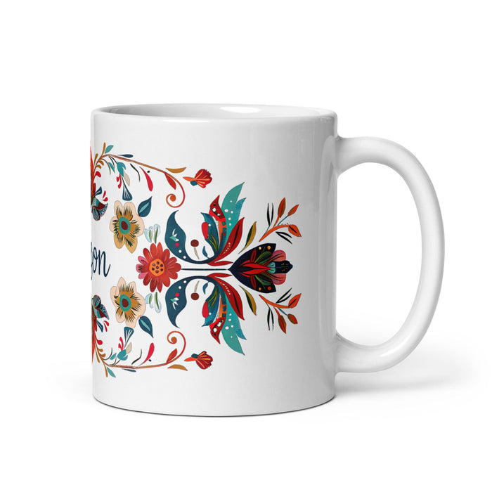 Allison Exclusive Name Art Piece Home Office Work Coffee Mug Mexican Spanish Pride Gift Cup One - Of - A - Kind Calligraphy White Glossy Mug | A17 - Mexicada