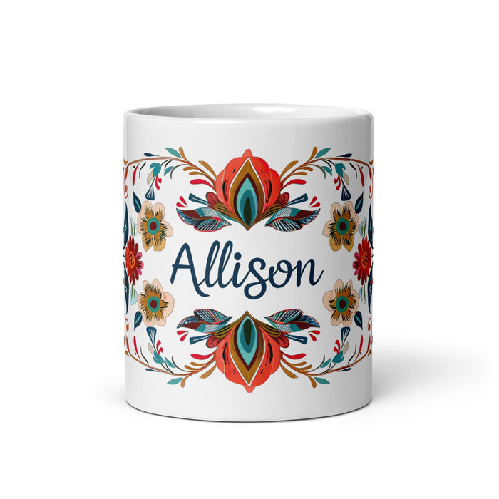 Allison Exclusive Name Art Piece Home Office Work Coffee Mug Mexican Spanish Pride Gift Cup One - Of - A - Kind Calligraphy White Glossy Mug | A17 - Mexicada