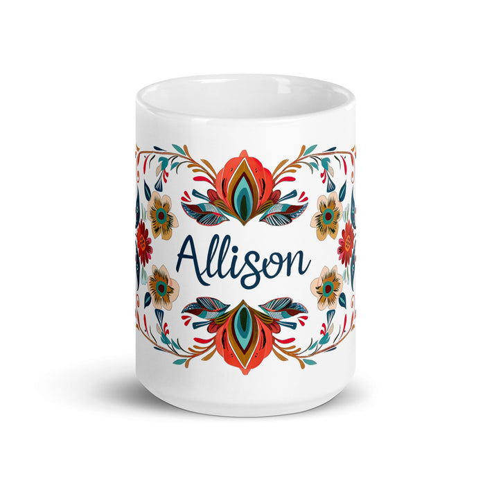 Allison Exclusive Name Art Piece Home Office Work Coffee Mug Mexican Spanish Pride Gift Cup One - Of - A - Kind Calligraphy White Glossy Mug | A17 - Mexicada