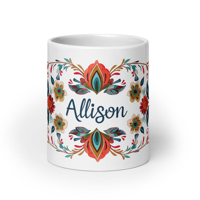 Allison Exclusive Name Art Piece Home Office Work Coffee Mug Mexican Spanish Pride Gift Cup One - Of - A - Kind Calligraphy White Glossy Mug | A17 - Mexicada