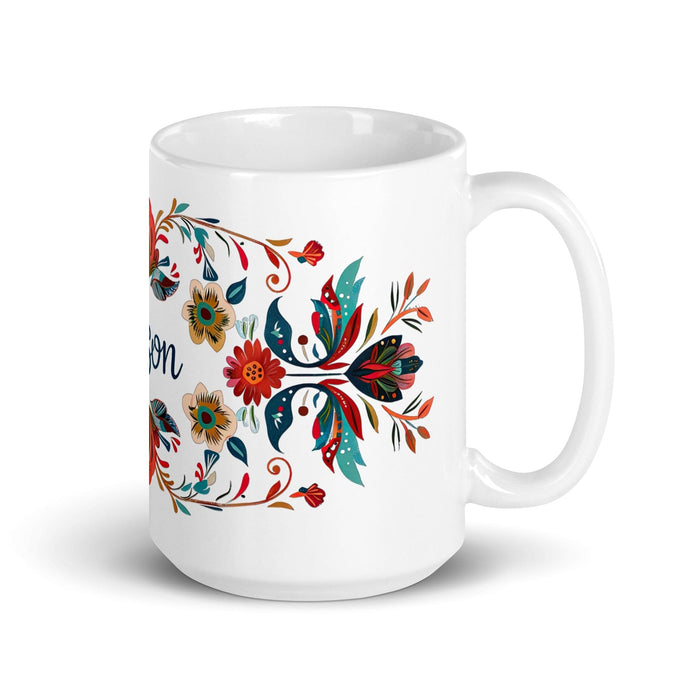 Allison Exclusive Name Art Piece Home Office Work Coffee Mug Mexican Spanish Pride Gift Cup One-Of-A-Kind Calligraphy White Glossy Mug | A17 Mexicada 15 oz