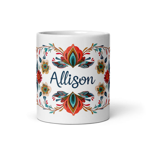 Allison Exclusive Name Art Piece Home Office Work Coffee Mug Mexican Spanish Pride Gift Cup One-Of-A-Kind Calligraphy White Glossy Mug | A17 Mexicada