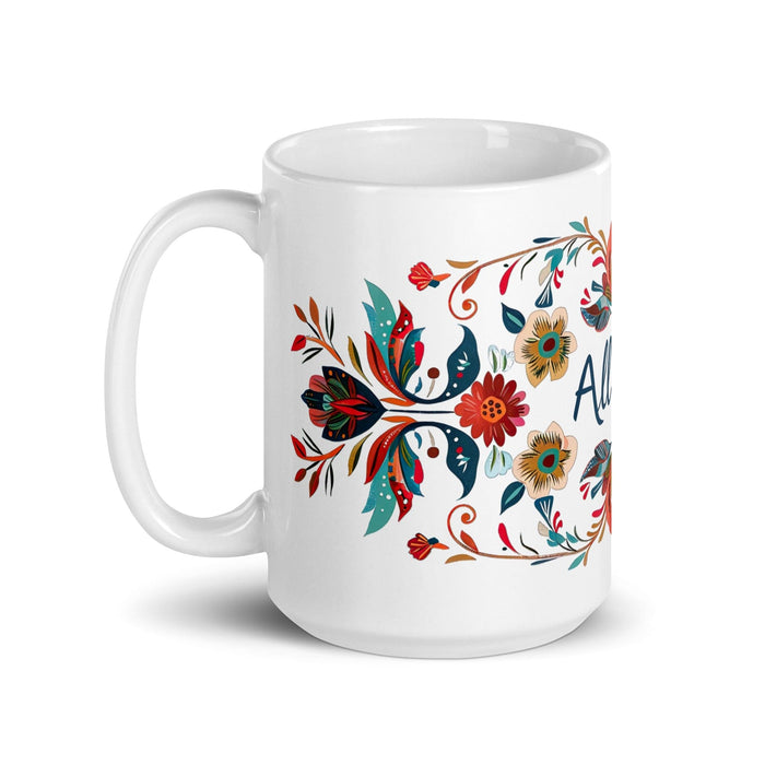 Allison Exclusive Name Art Piece Home Office Work Coffee Mug Mexican Spanish Pride Gift Cup One-Of-A-Kind Calligraphy White Glossy Mug | A17 Mexicada