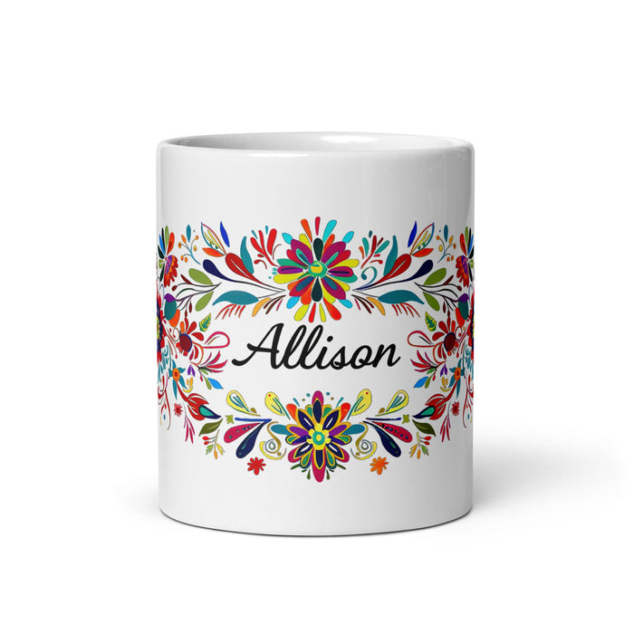 Allison Exclusive Name Art Piece Home Office Work Coffee Mug Mexican Spanish Pride Gift Cup One - Of - A - Kind Calligraphy White Glossy Mug | A2 - Mexicada